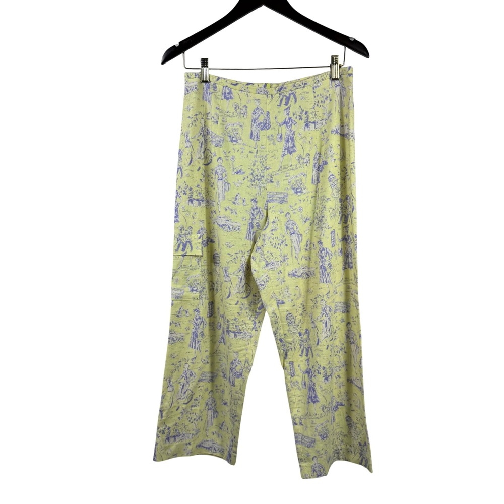 Vtg Sharon Young Toile Print Cropped Pants Yellow Purple High Rise Cottagecore